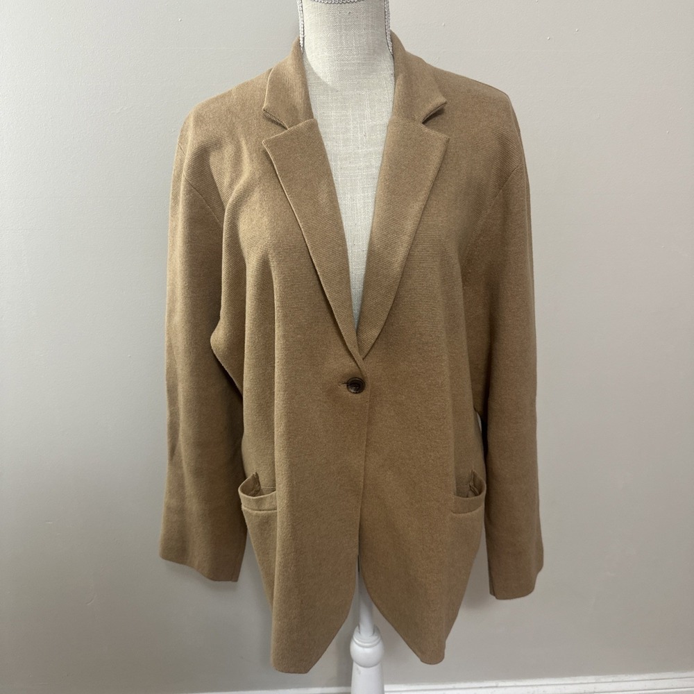 J‎ Crew Womens Cecile Relaxed Knit Sweater Blazer Size 3X Tan Business Career